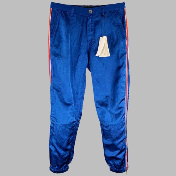 GUCCI 2019 Size 32 Blue Red Stripe Viscose Linen Joggers Casual Pants - Picture 1 of 11